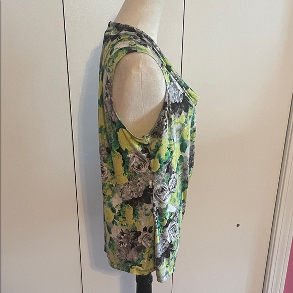 Floral Drape Neck Top - Green, Yellow, Gray - Picture 5 of 8